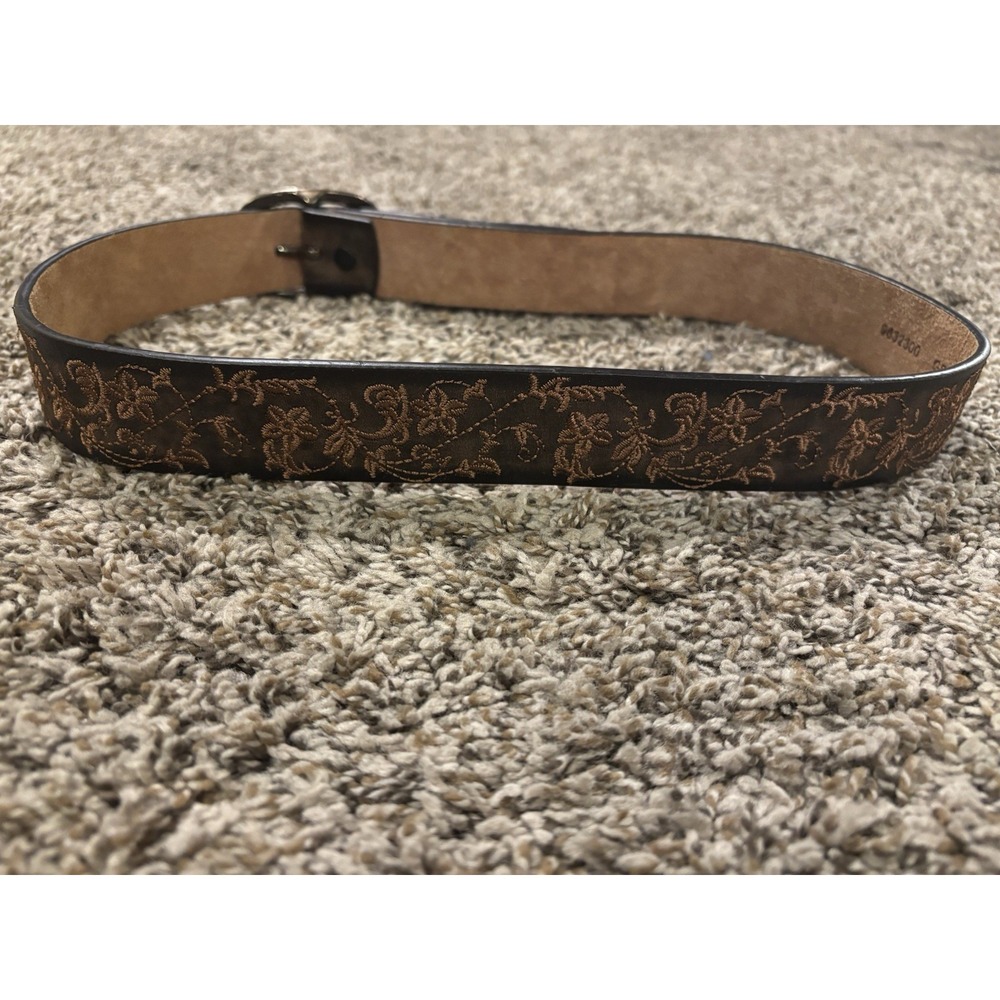 Cowgirls Rock Belt Distressed Brown Genuine Leather Floral Embroidery Size M
